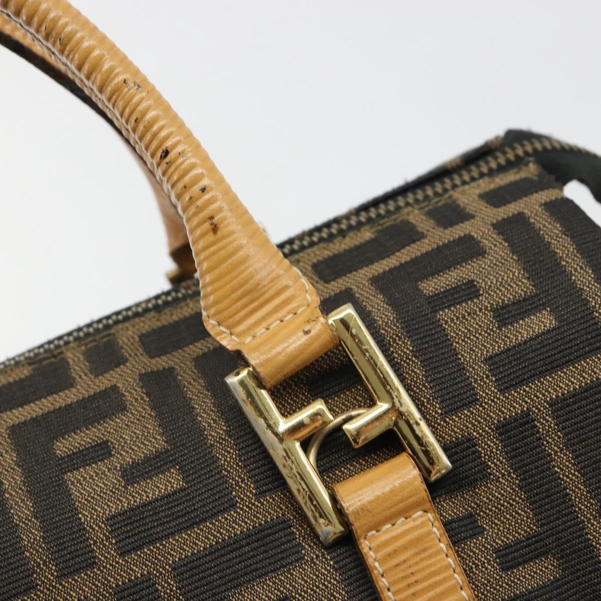 FENDI Zucca Canvas Hand Bag Black Brown Auth 185608A