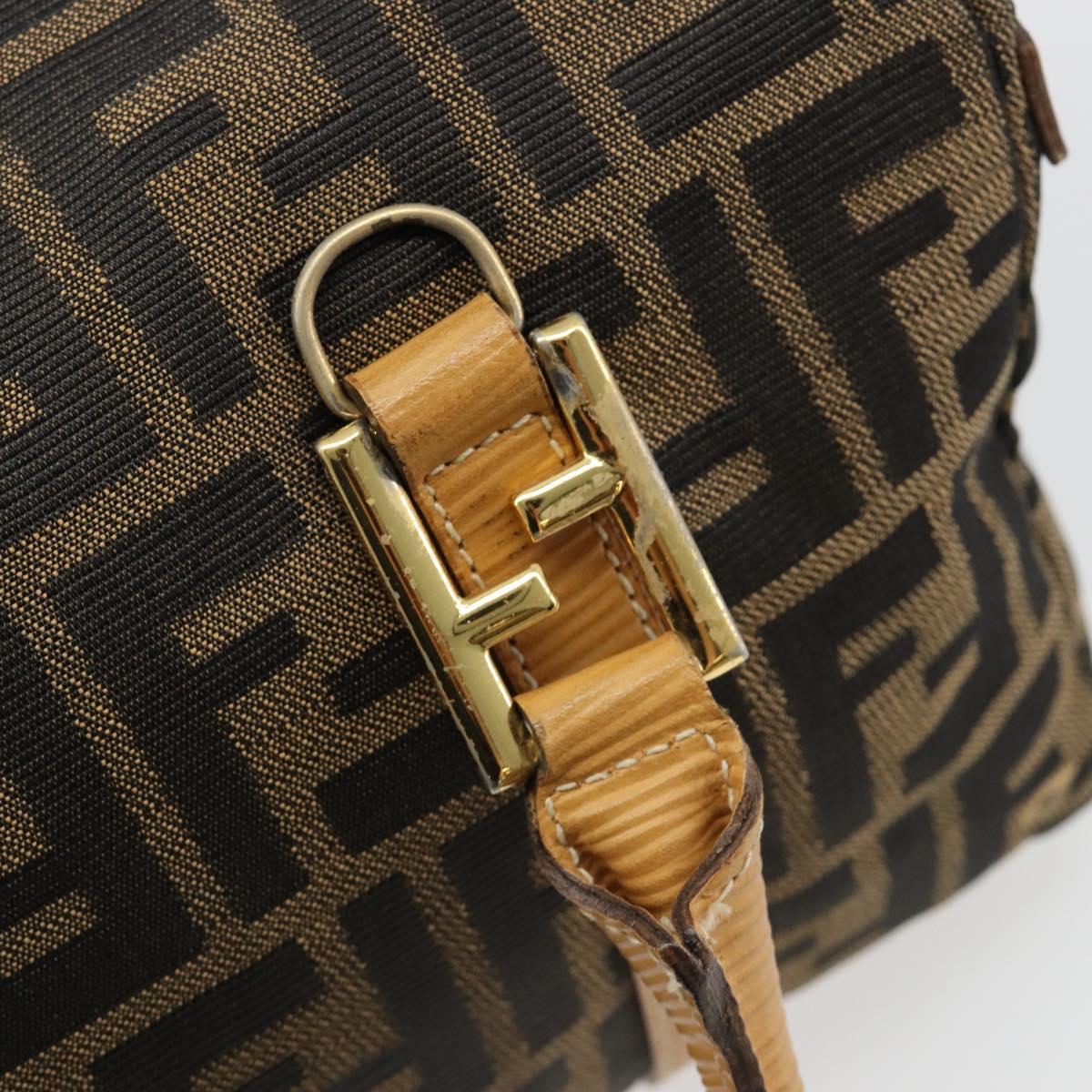 FENDI Zucca Canvas Hand Bag Black Brown Auth 185608A