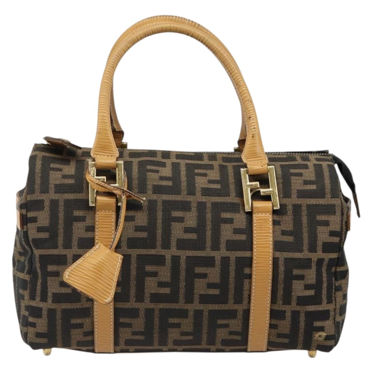 FENDI Zucca Canvas Hand Bag Black Brown Auth 185608A