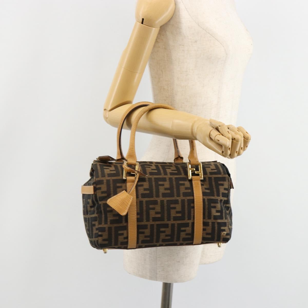 FENDI Zucca Canvas Hand Bag Black Brown Auth 185608A