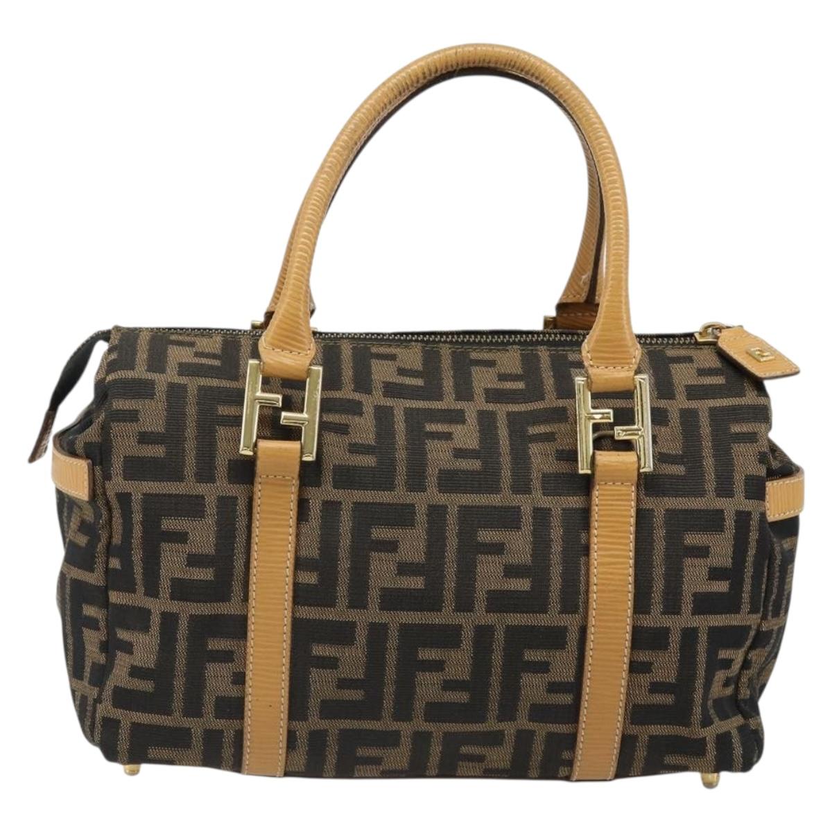 FENDI Zucca Canvas Hand Bag Black Brown Auth 185608A