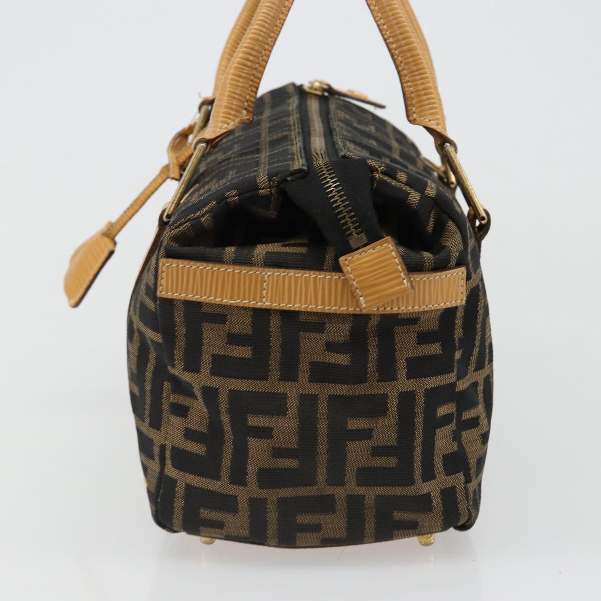 FENDI Zucca Canvas Hand Bag Black Brown Auth 185608A