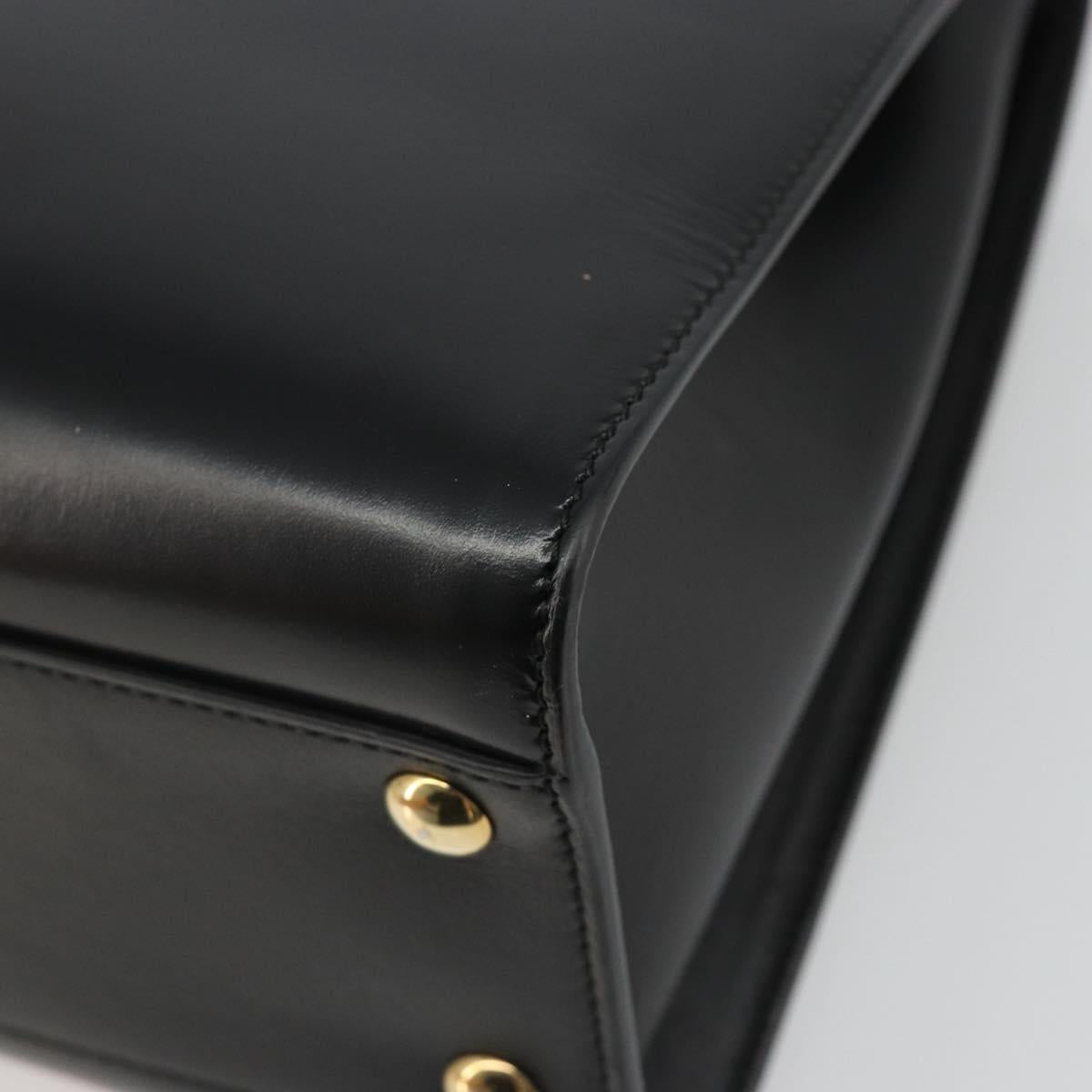 Salvatore Ferragamo Gancini Hand Bag Leather Black Gold Auth 185609A