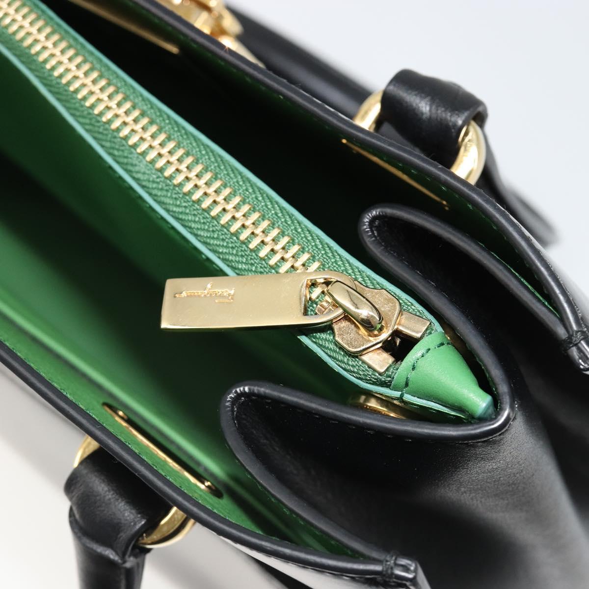Salvatore Ferragamo Gancini Hand Bag Leather Black Gold Auth 185609A