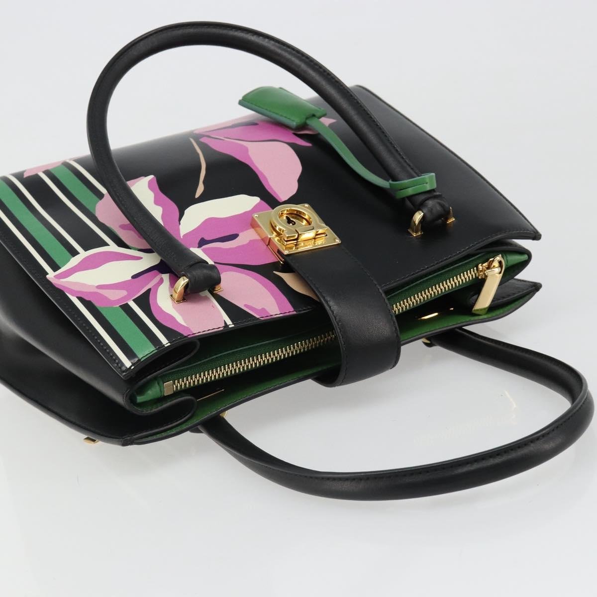 Salvatore Ferragamo Gancini Hand Bag Leather Black Gold Auth 185609A
