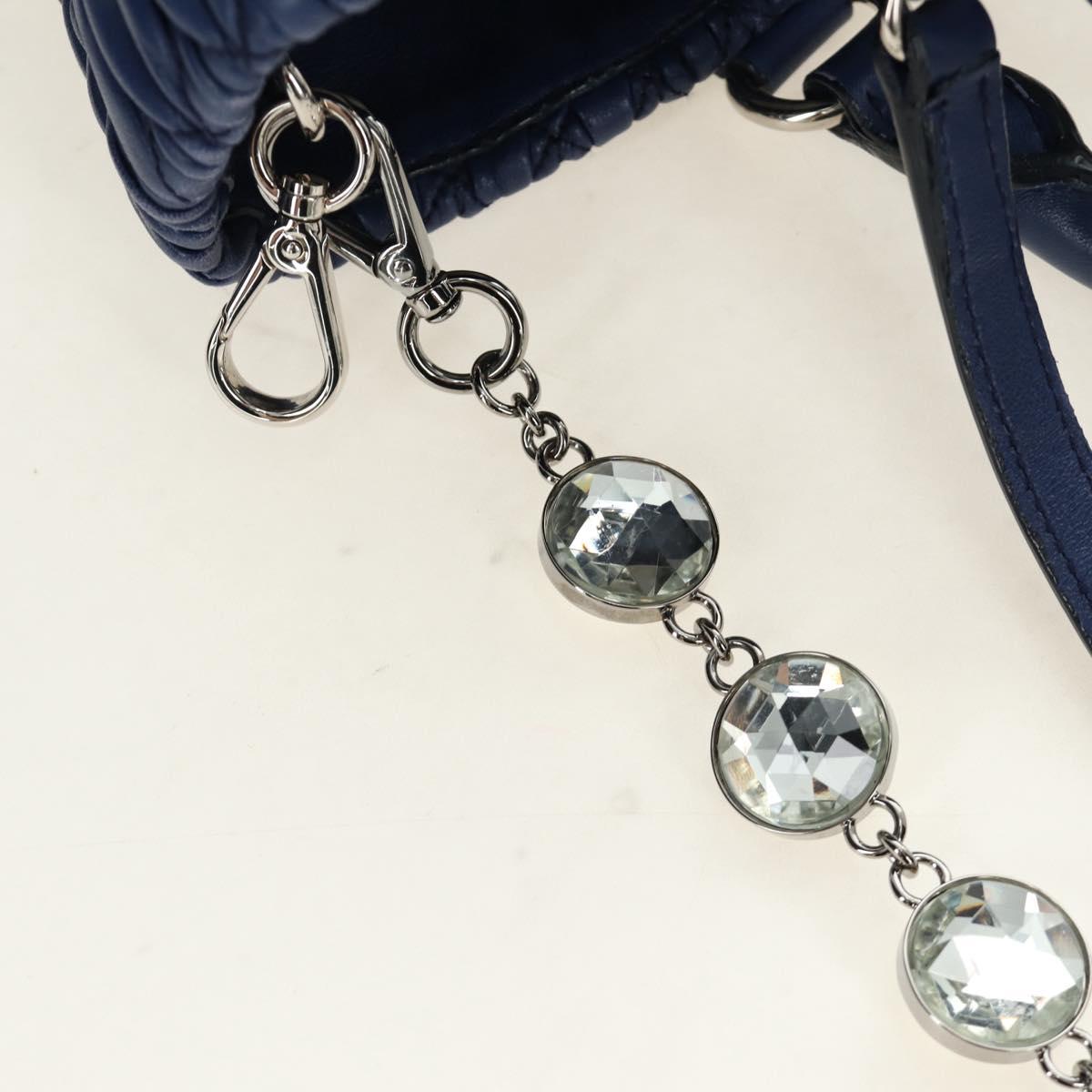 Miu Miu Nappa Crystal Matelasse Hand Bag Leather 3way Blue Silver Auth 185610SM