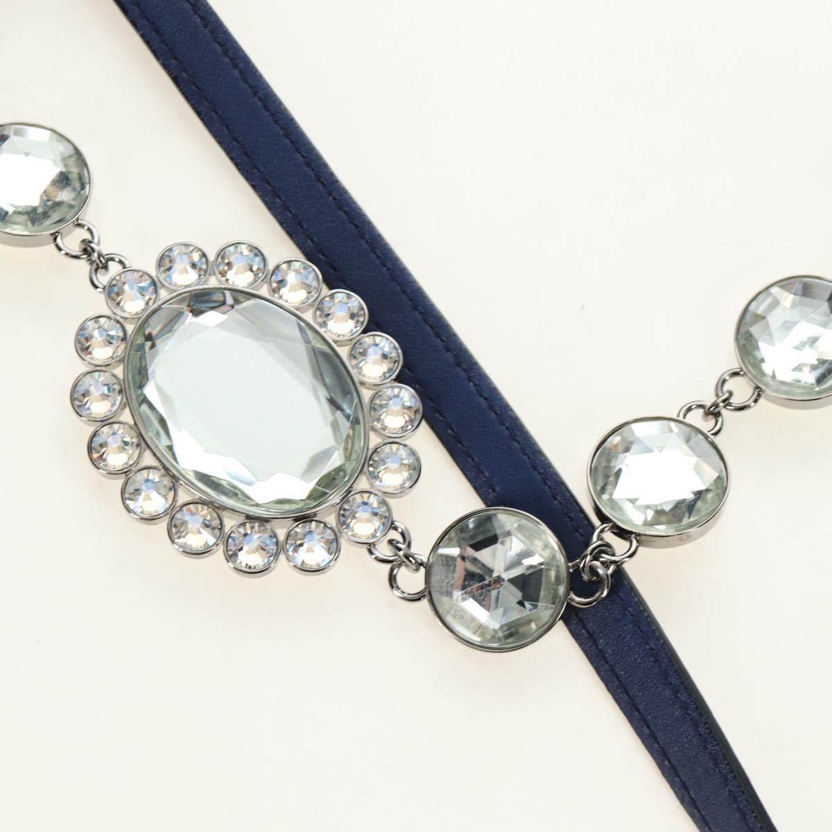 Miu Miu Nappa Crystal Matelasse Hand Bag Leather 3way Blue Silver Auth 185610SM