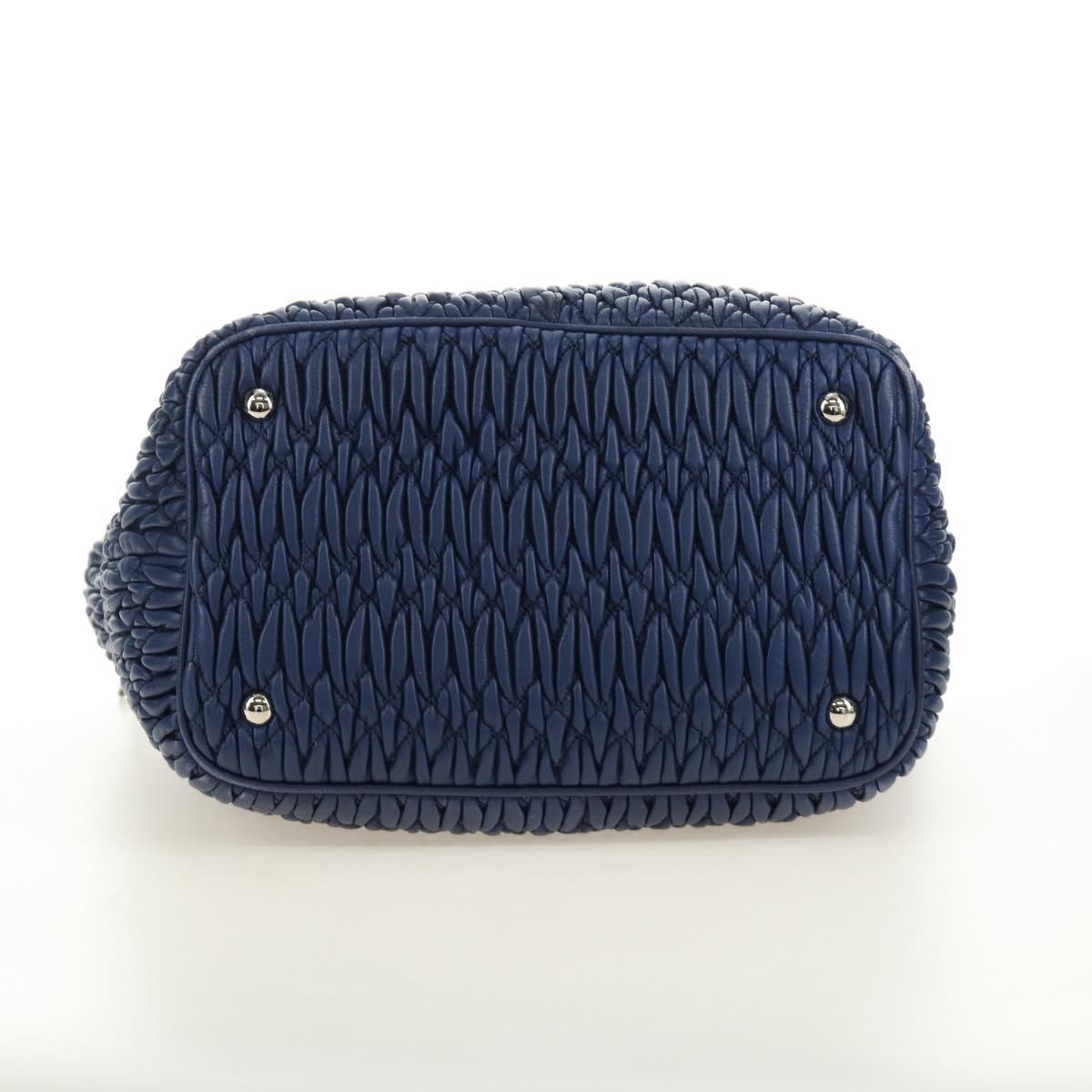 Miu Miu Nappa Crystal Matelasse Hand Bag Leather 3way Blue Silver Auth 185610SM