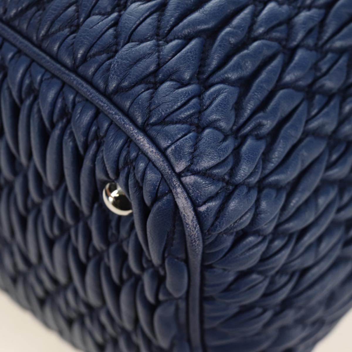 Miu Miu Nappa Crystal Matelasse Hand Bag Leather 3way Blue Silver Auth 185610SM