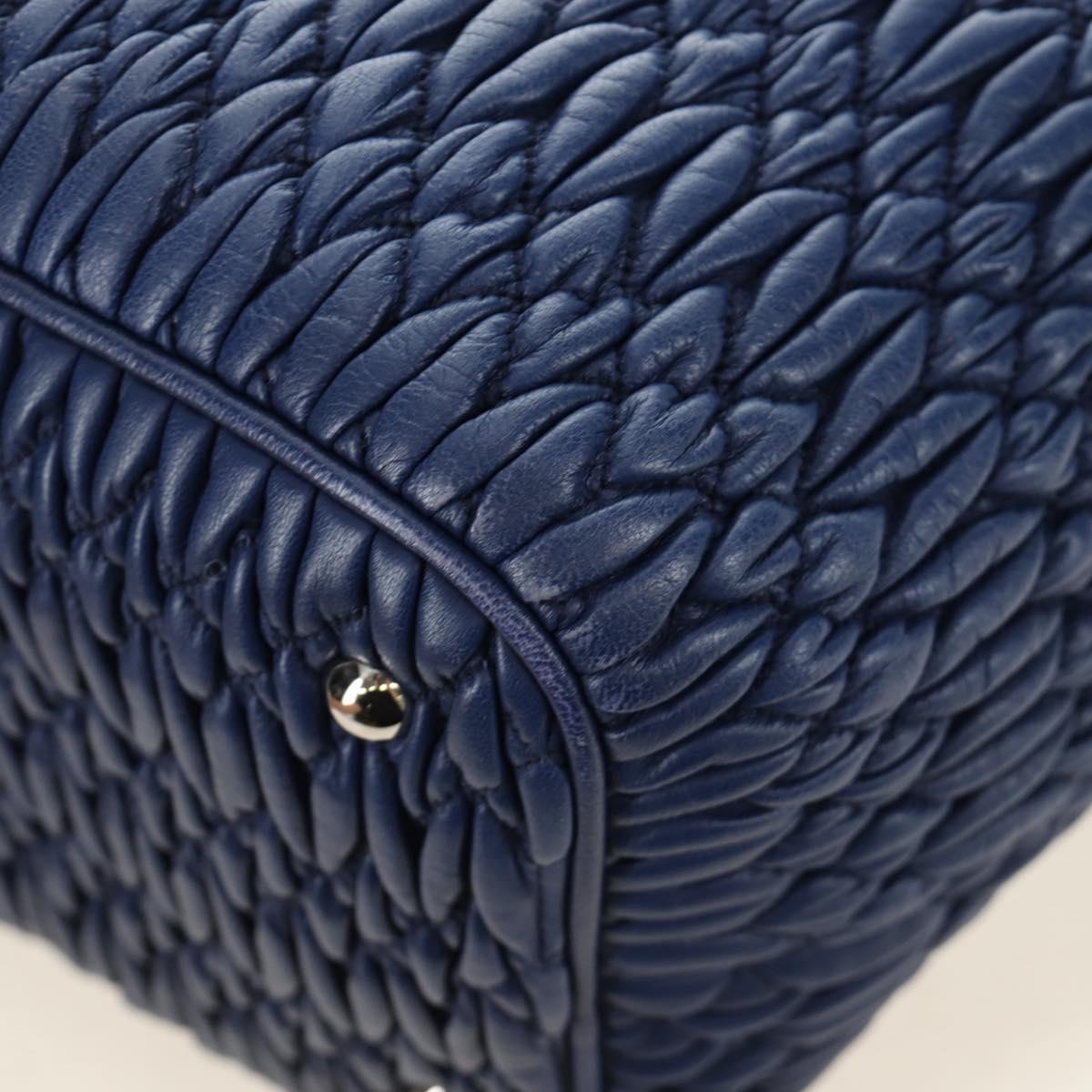 Miu Miu Nappa Crystal Matelasse Hand Bag Leather 3way Blue Silver Auth 185610SM
