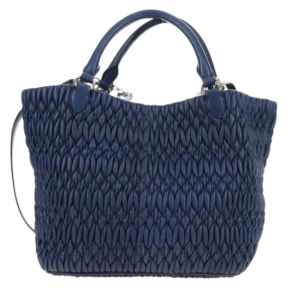 Miu Miu Nappa Crystal Matelasse Hand Bag Leather 3way Blue Silver Auth 185610SM
