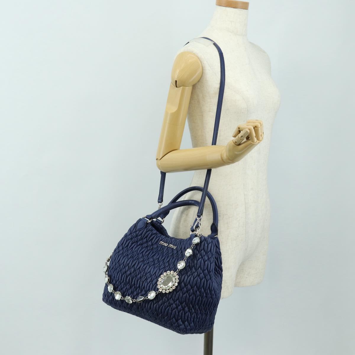 Miu Miu Nappa Crystal Matelasse Hand Bag Leather 3way Blue Silver Auth 185610SM