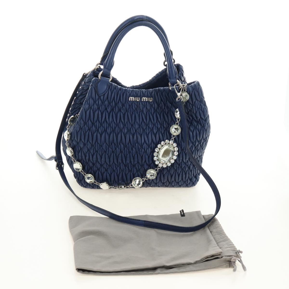 Miu Miu Nappa Crystal Matelasse Hand Bag Leather 3way Blue Silver Auth 185610SM