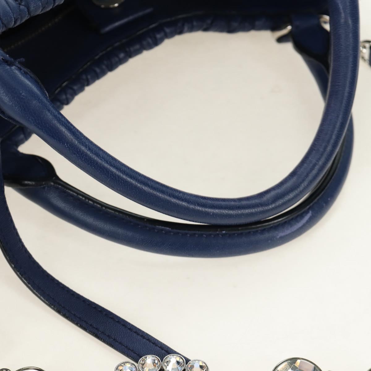Miu Miu Nappa Crystal Matelasse Hand Bag Leather 3way Blue Silver Auth 185610SM