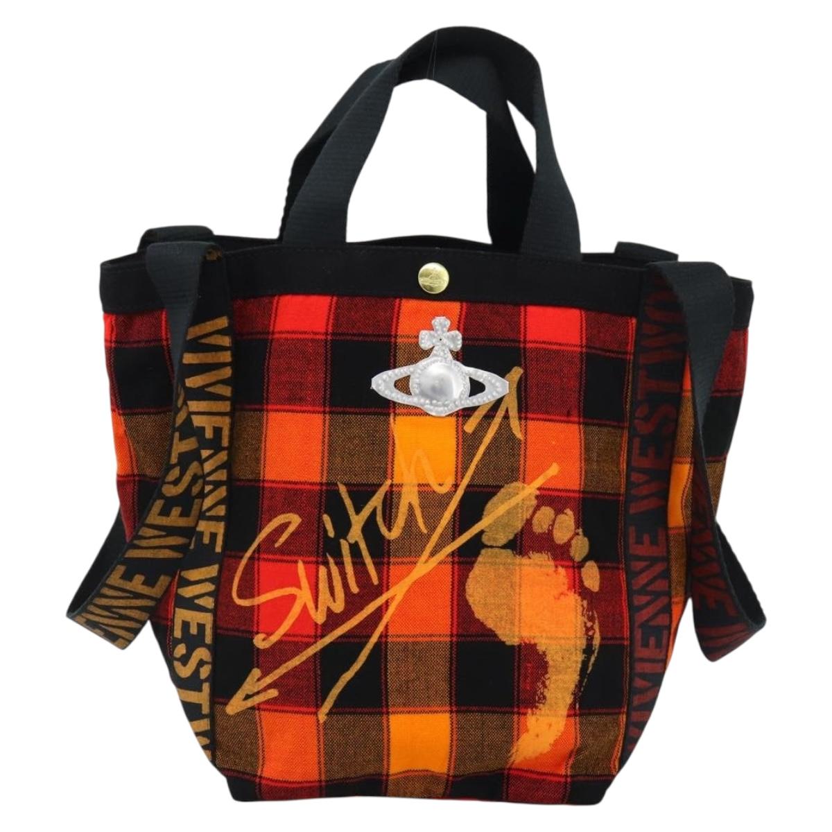 Vivienne Westwood Tote Bag Canvas Orange Gold Auth 185611A