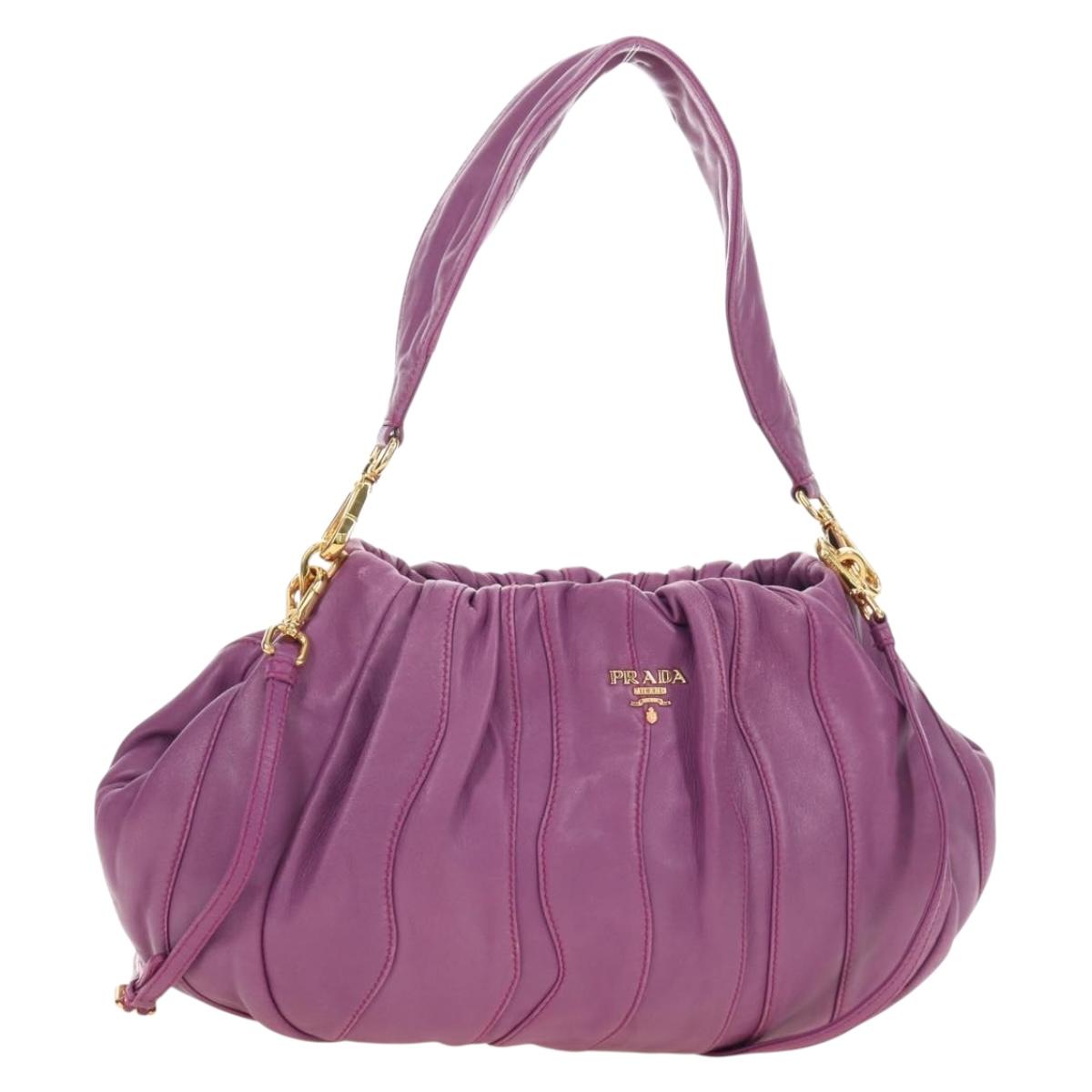 PRADA Shoulder Bag Leather 2way Purple Gold Auth 185613M