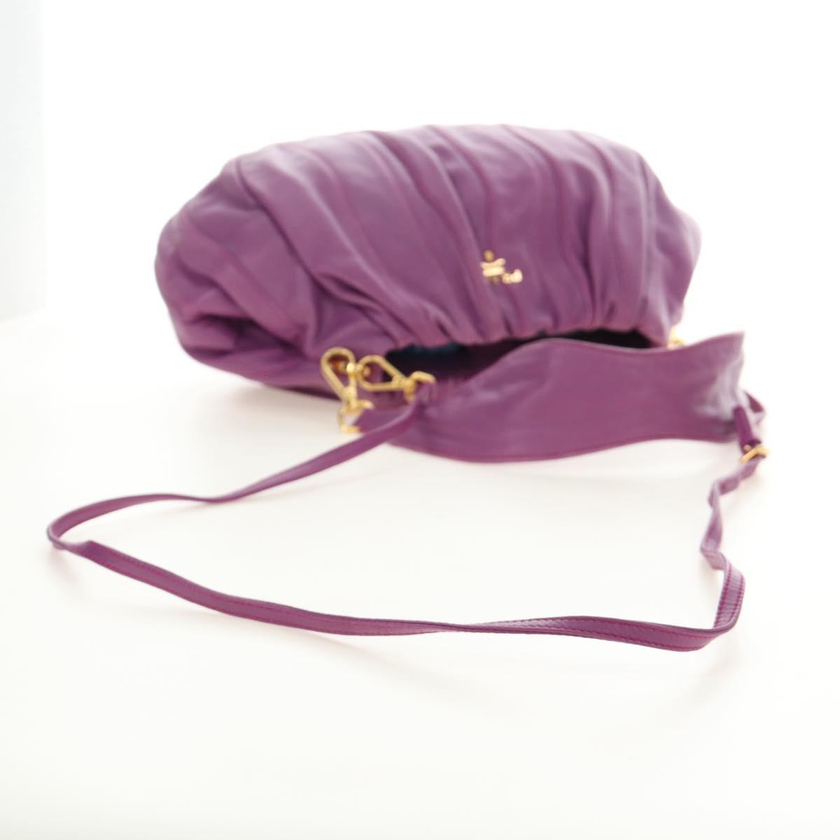 PRADA Shoulder Bag Leather 2way Purple Gold Auth 185613M