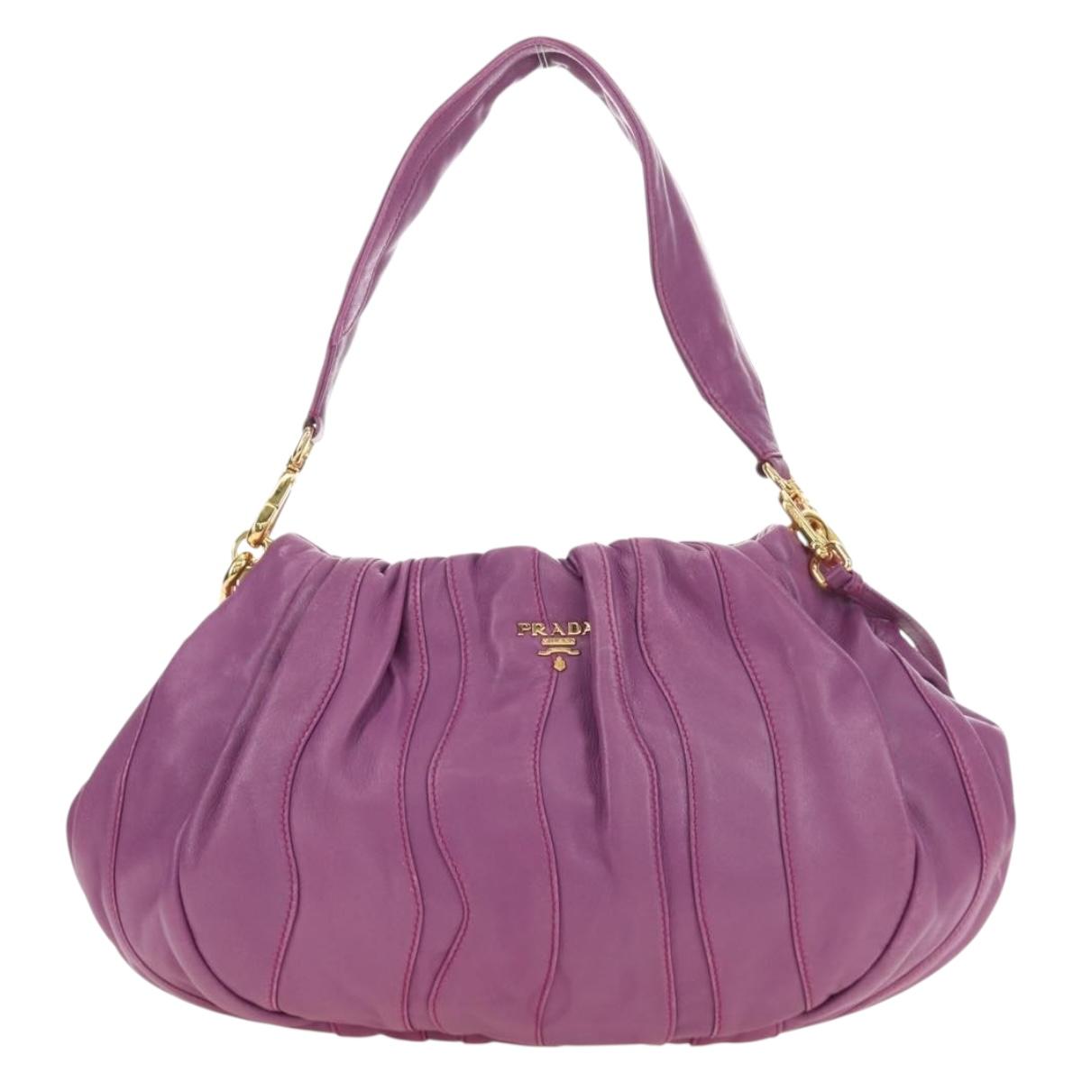 PRADA Shoulder Bag Leather 2way Purple Gold Auth 185613M