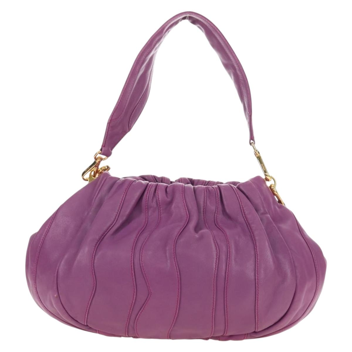 PRADA Shoulder Bag Leather 2way Purple Gold Auth 185613M
