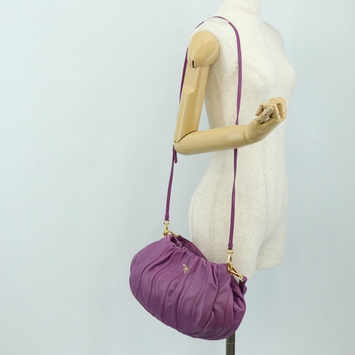 PRADA Shoulder Bag Leather 2way Purple Gold Auth 185613M