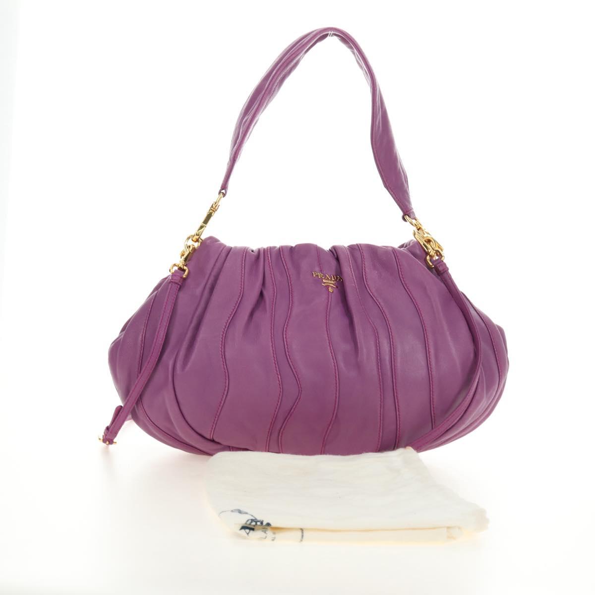 PRADA Shoulder Bag Leather 2way Purple Gold Auth 185613M
