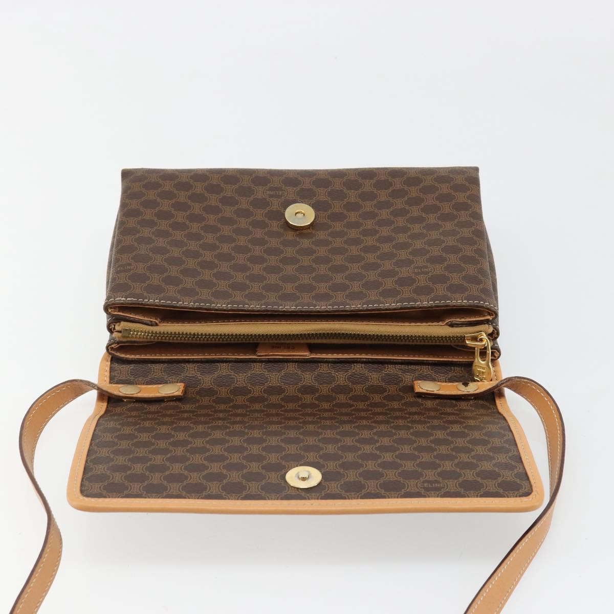 CELINE Macadam Canvas Shoulder Bag PVC Leather Brown Gold Auth 185615A