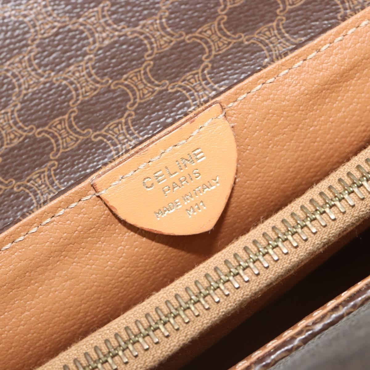 CELINE Macadam Canvas Shoulder Bag PVC Leather Brown Gold Auth 185615A