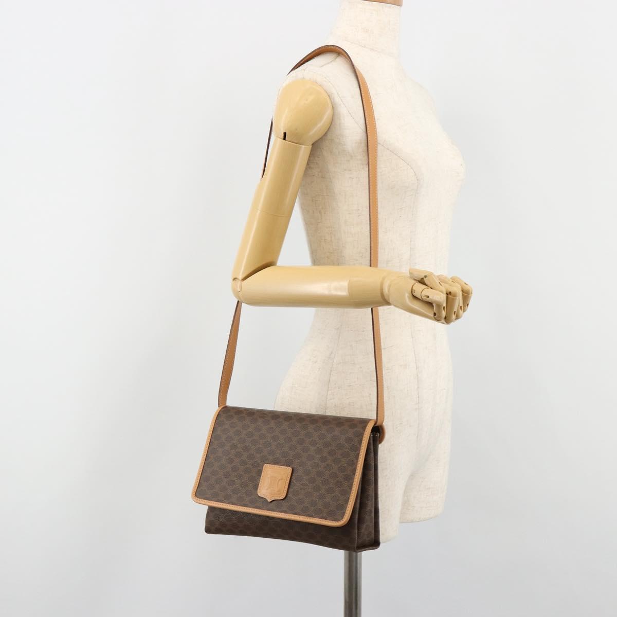 CELINE Macadam Canvas Shoulder Bag PVC Leather Brown Gold Auth 185615A
