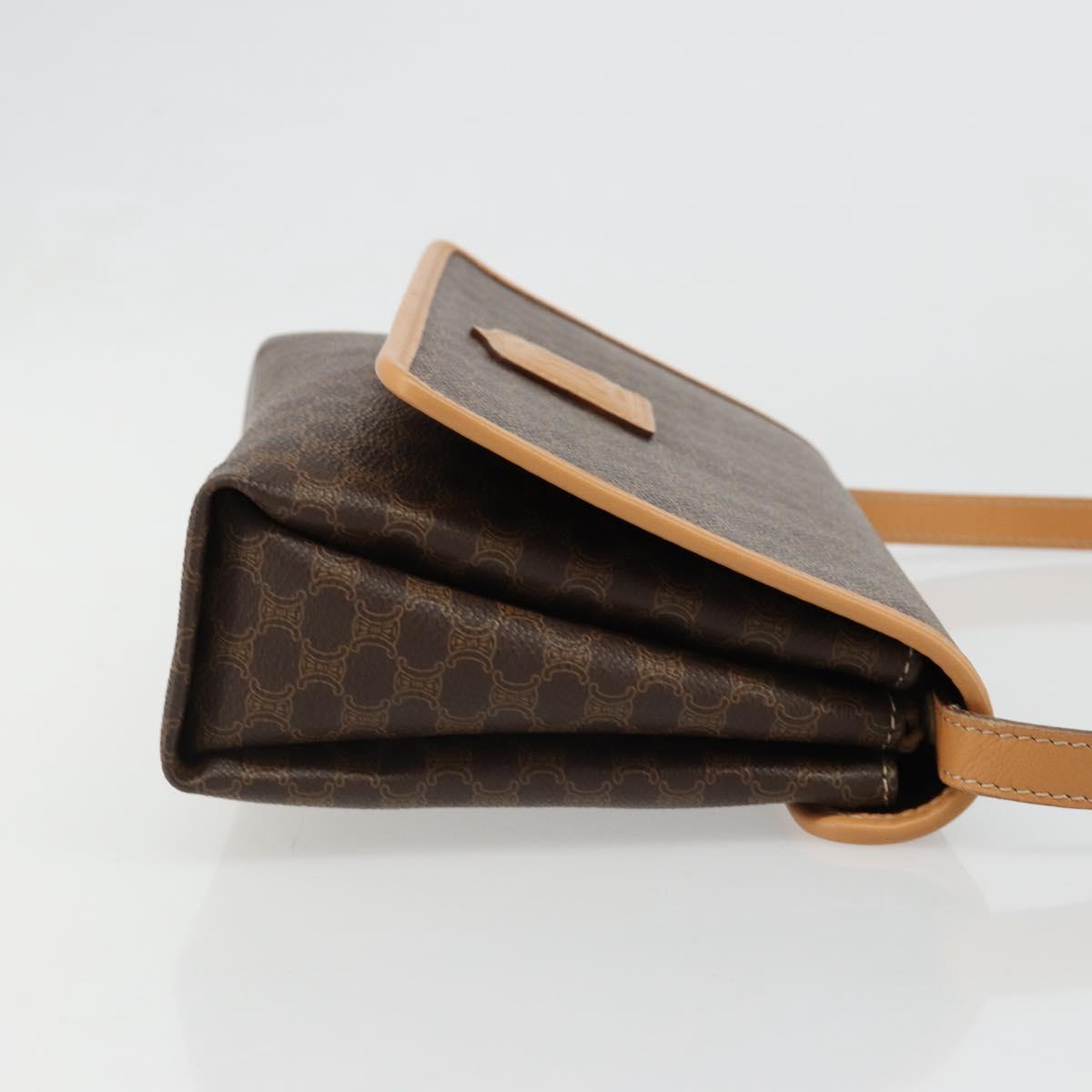 CELINE Macadam Canvas Shoulder Bag PVC Leather Brown Gold Auth 185615A