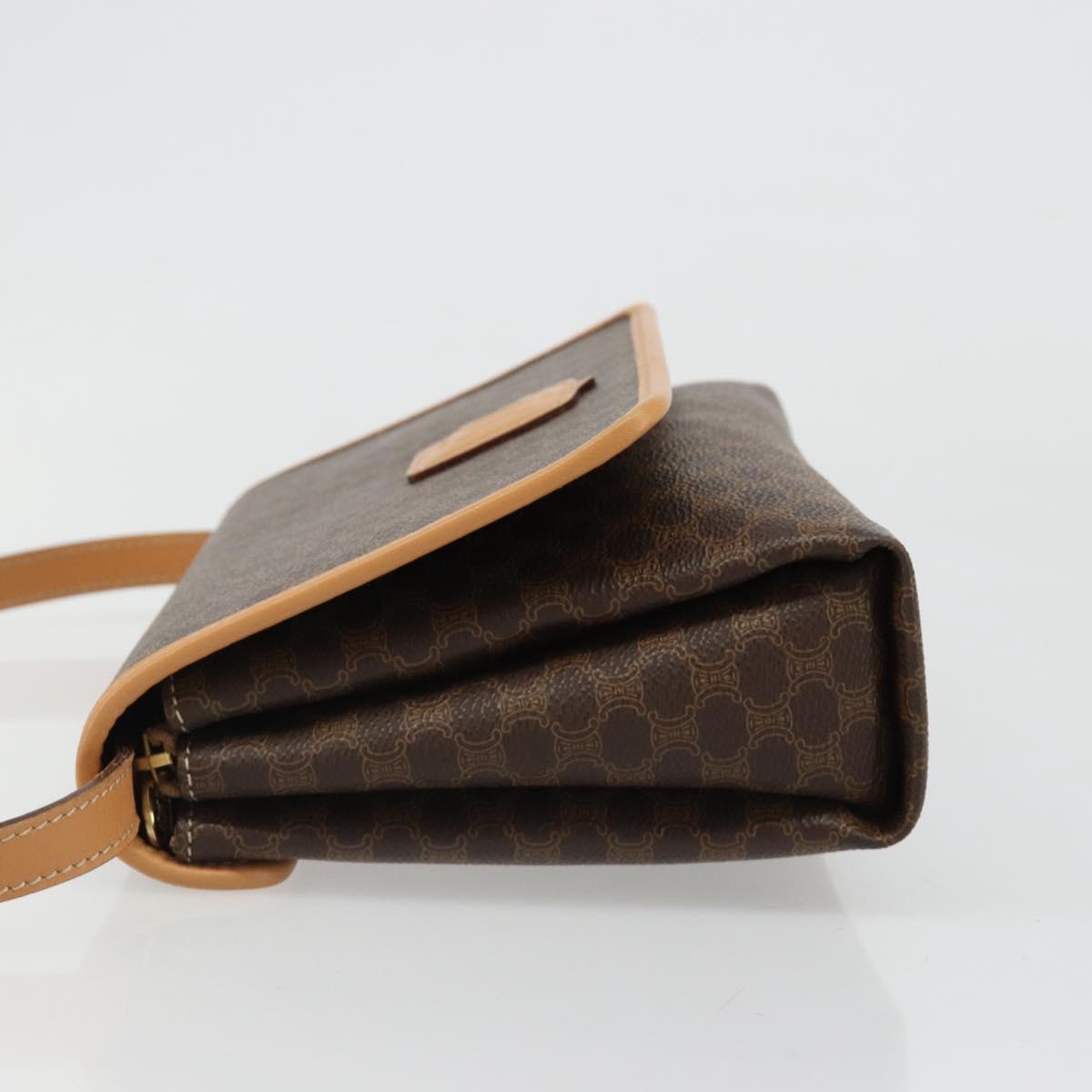 CELINE Macadam Canvas Shoulder Bag PVC Leather Brown Gold Auth 185615A