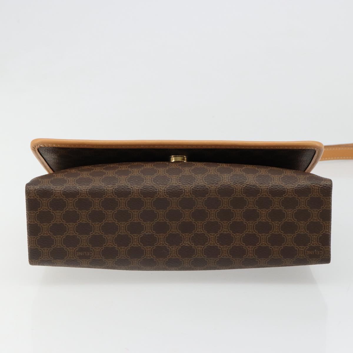 CELINE Macadam Canvas Shoulder Bag PVC Leather Brown Gold Auth 185615A