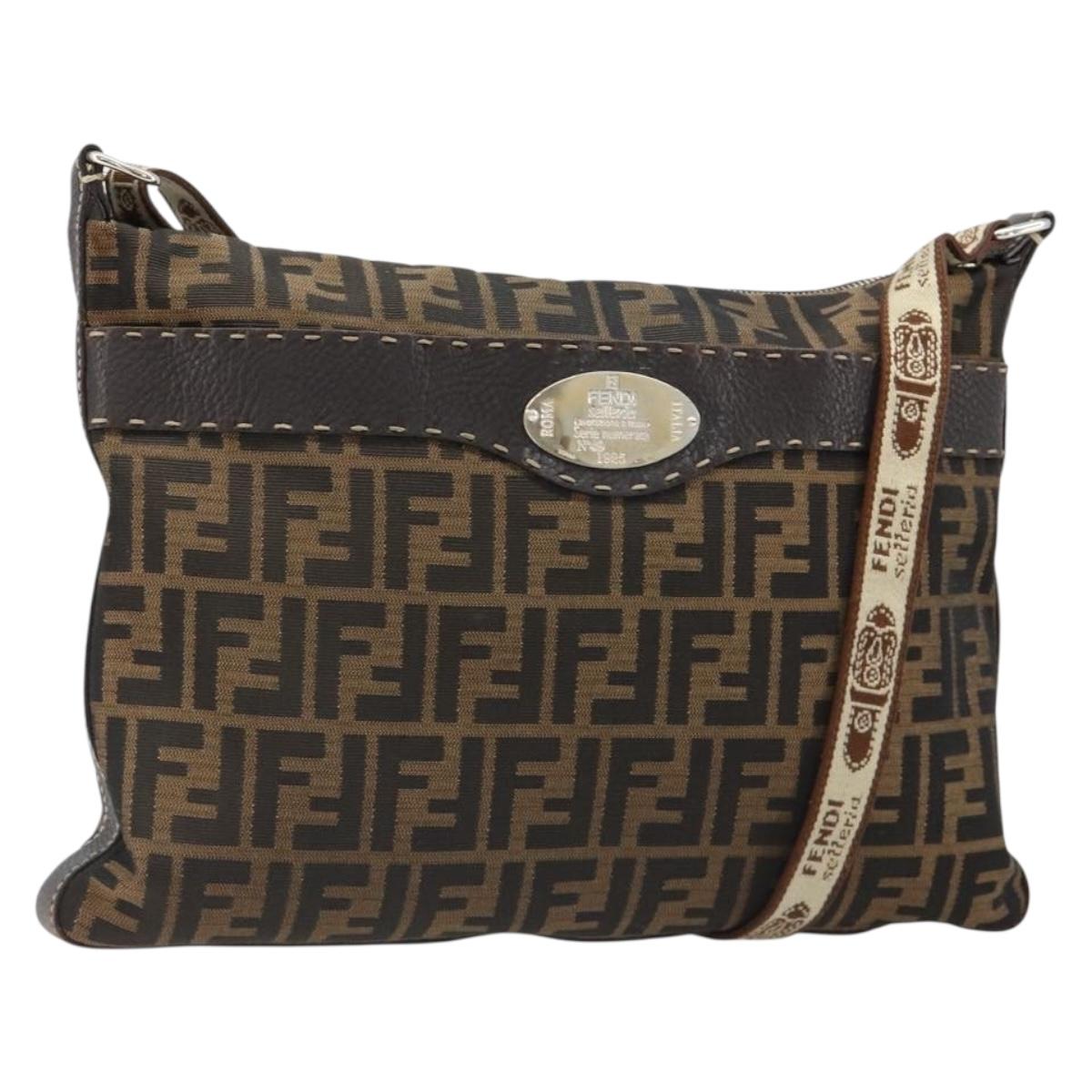 FENDI Zucca Canvas Shoulder Bag Black Brown Auth 185617A