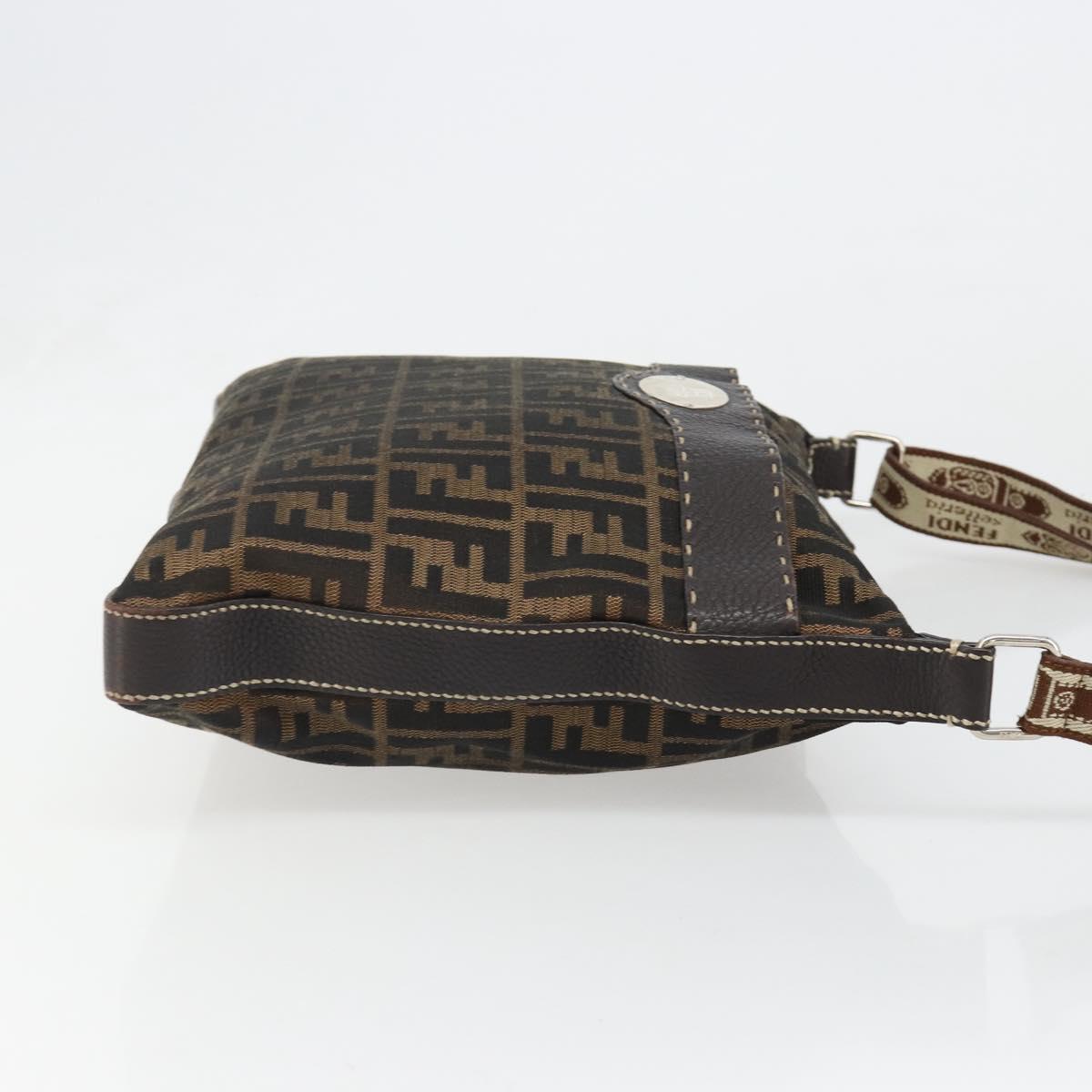 FENDI Zucca Canvas Shoulder Bag Black Brown Auth 185617A