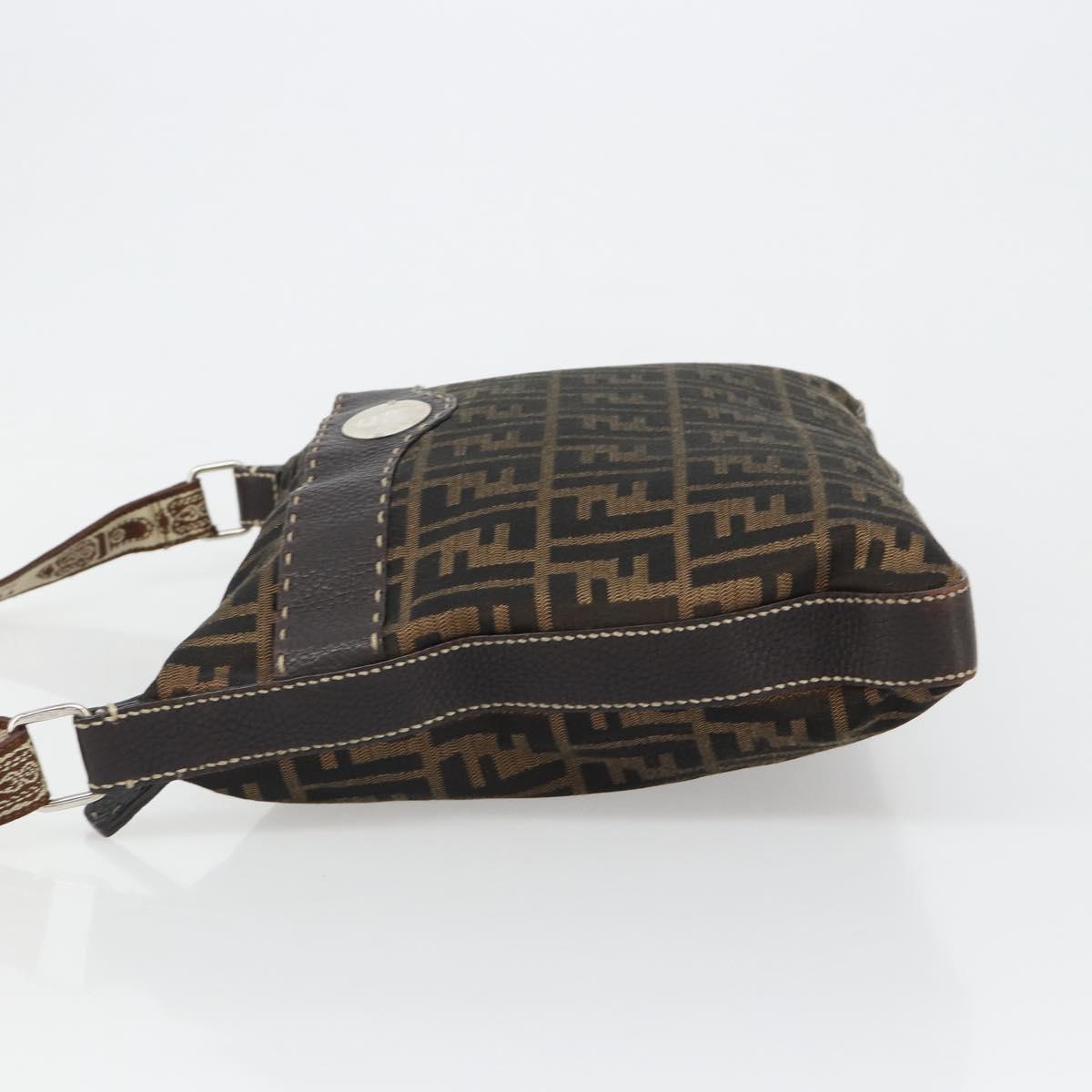 FENDI Zucca Canvas Shoulder Bag Black Brown Auth 185617A