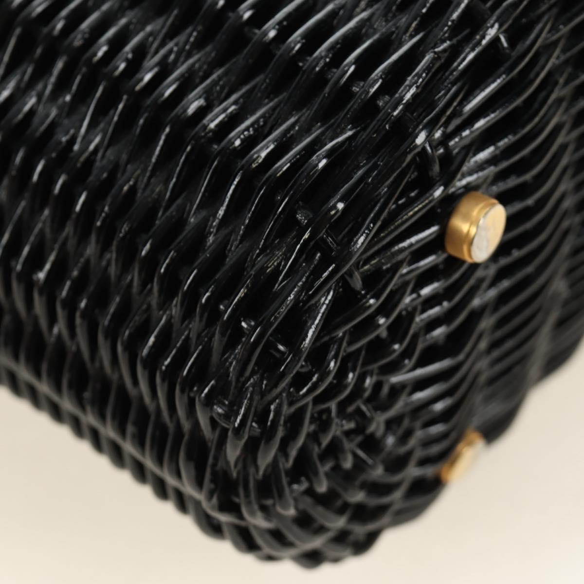 Salvatore Ferragamo Gancini Straw Hand Bag Rattan Black Gold Auth 185618V