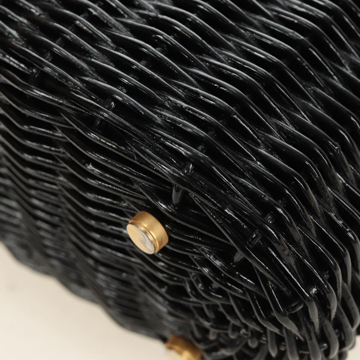 Salvatore Ferragamo Gancini Straw Hand Bag Rattan Black Gold Auth 185618V