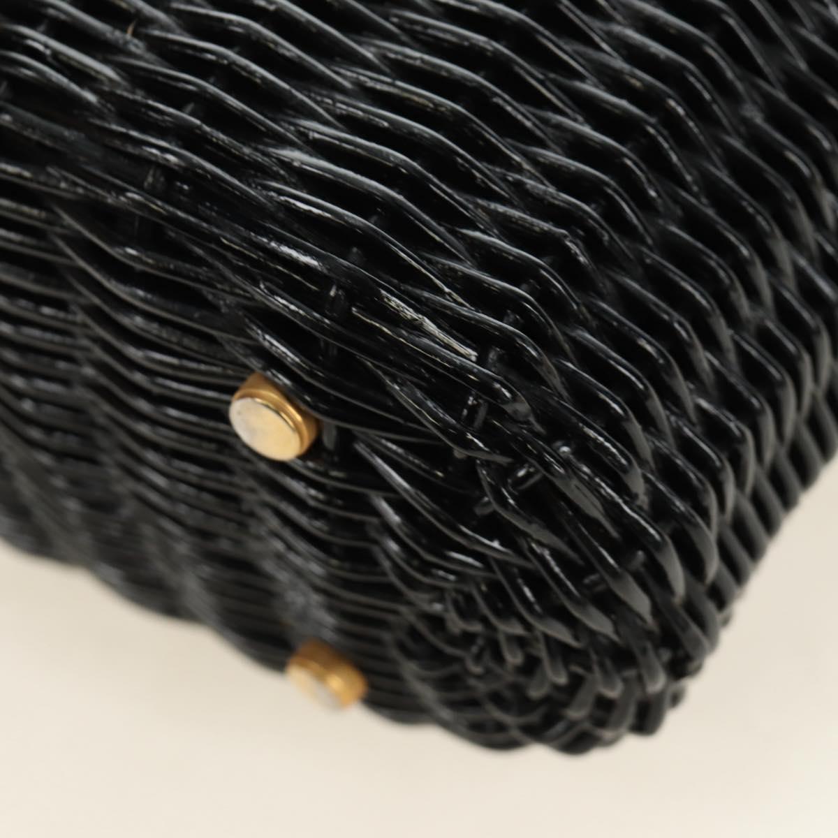 Salvatore Ferragamo Gancini Straw Hand Bag Rattan Black Gold Auth 185618V