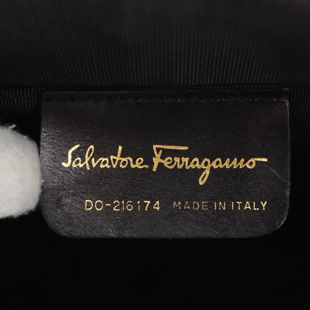 Salvatore Ferragamo Gancini Straw Hand Bag Rattan Black Gold Auth 185618V