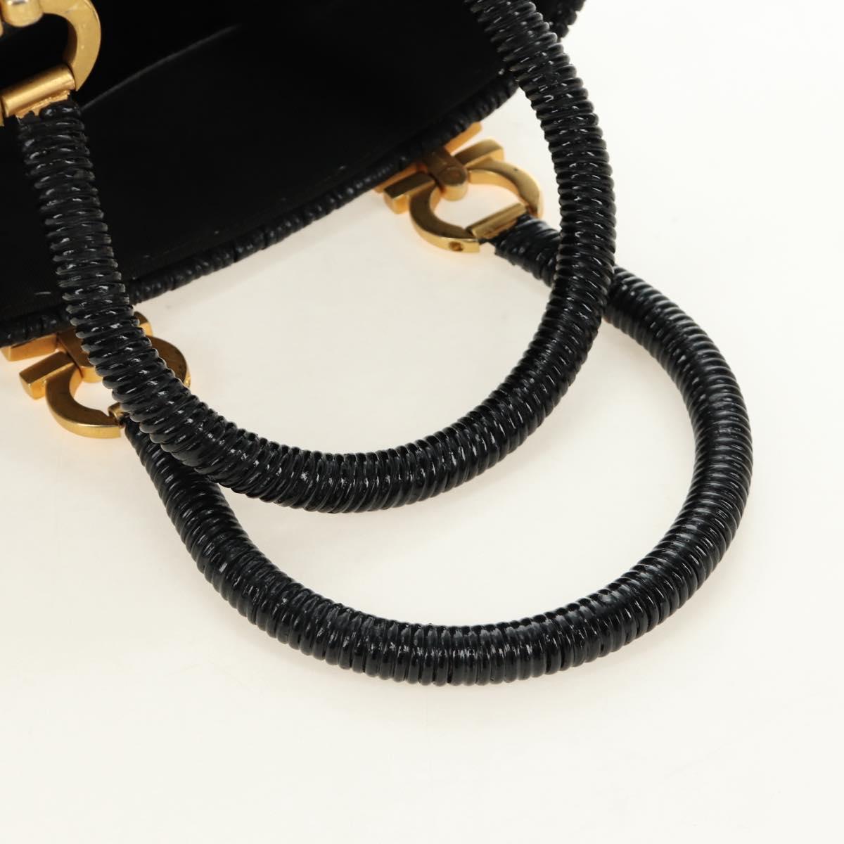 Salvatore Ferragamo Gancini Straw Hand Bag Rattan Black Gold Auth 185618V