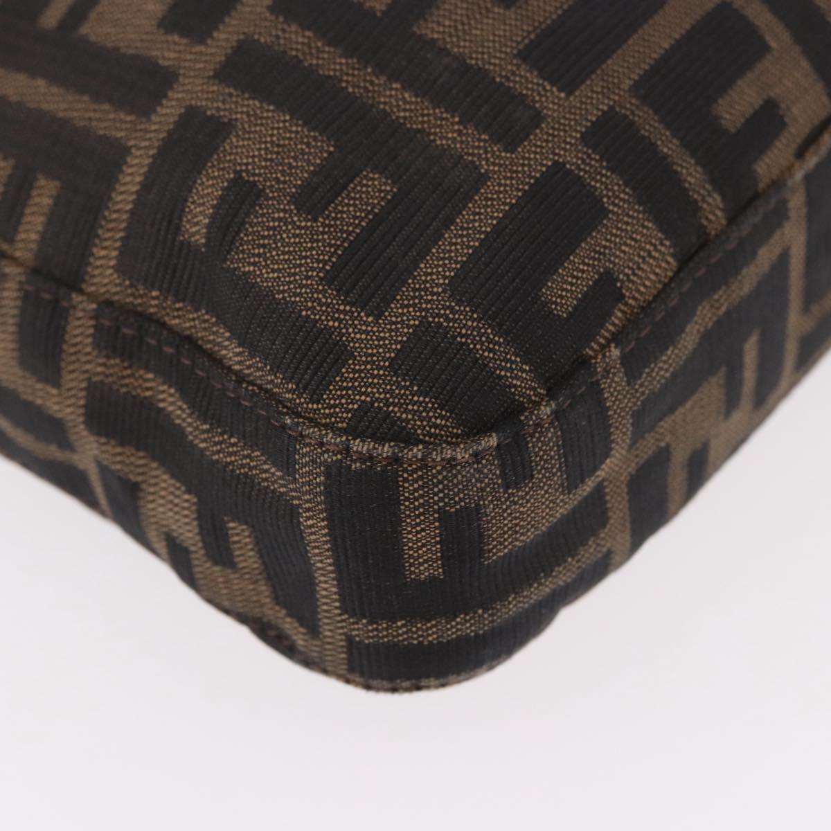 FENDI Zucca Canvas Mamma Baguette Shoulder Bag Black Brown Auth 185621A