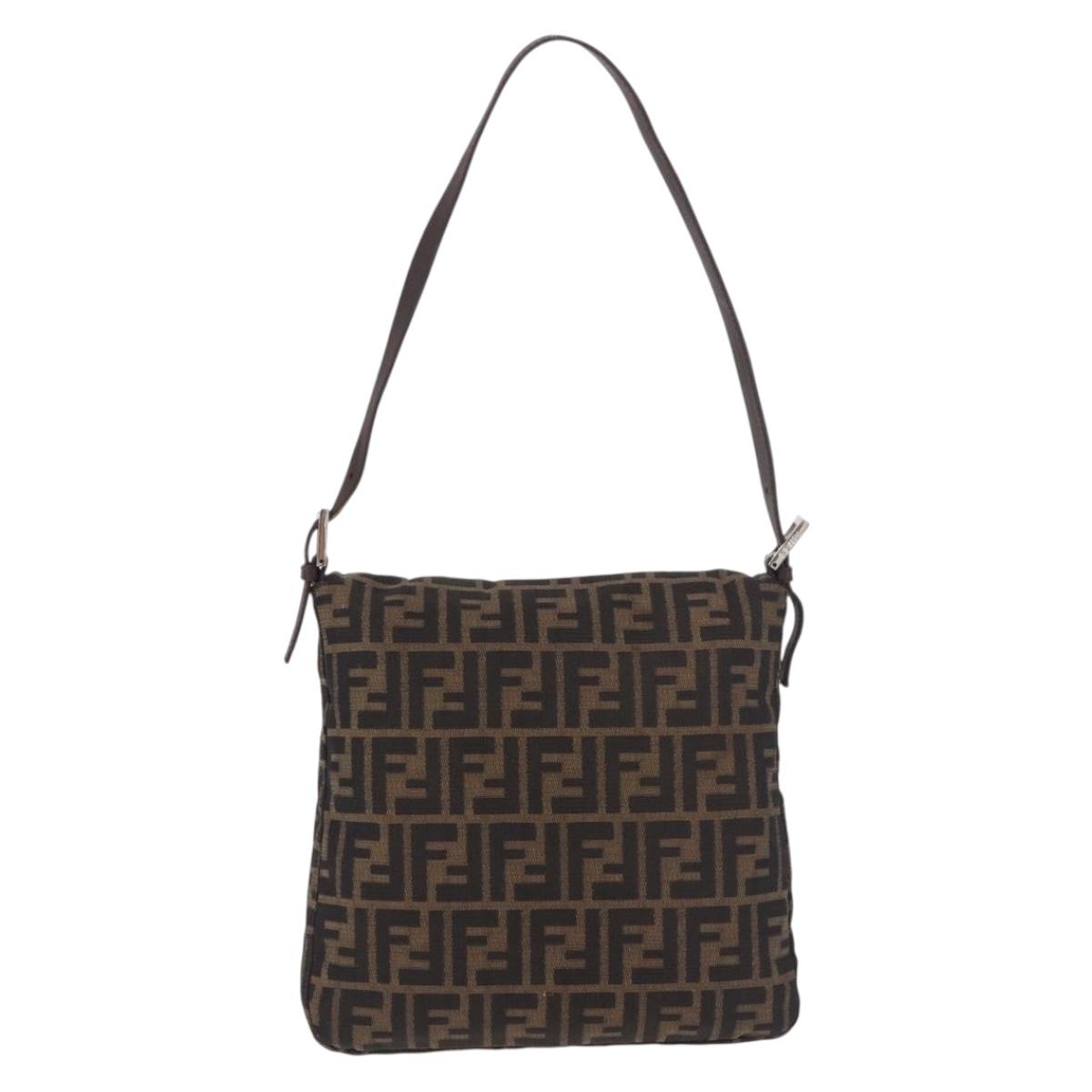 FENDI Zucca Canvas Mamma Baguette Shoulder Bag Black Brown Auth 185621A