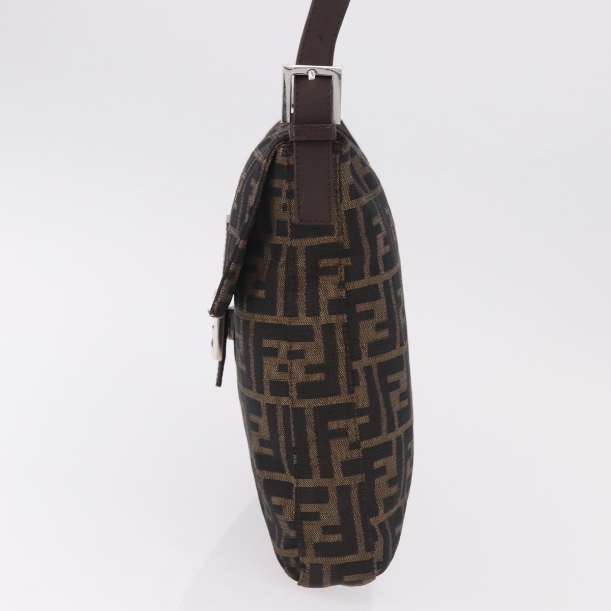 FENDI Zucca Canvas Mamma Baguette Shoulder Bag Black Brown Auth 185621A