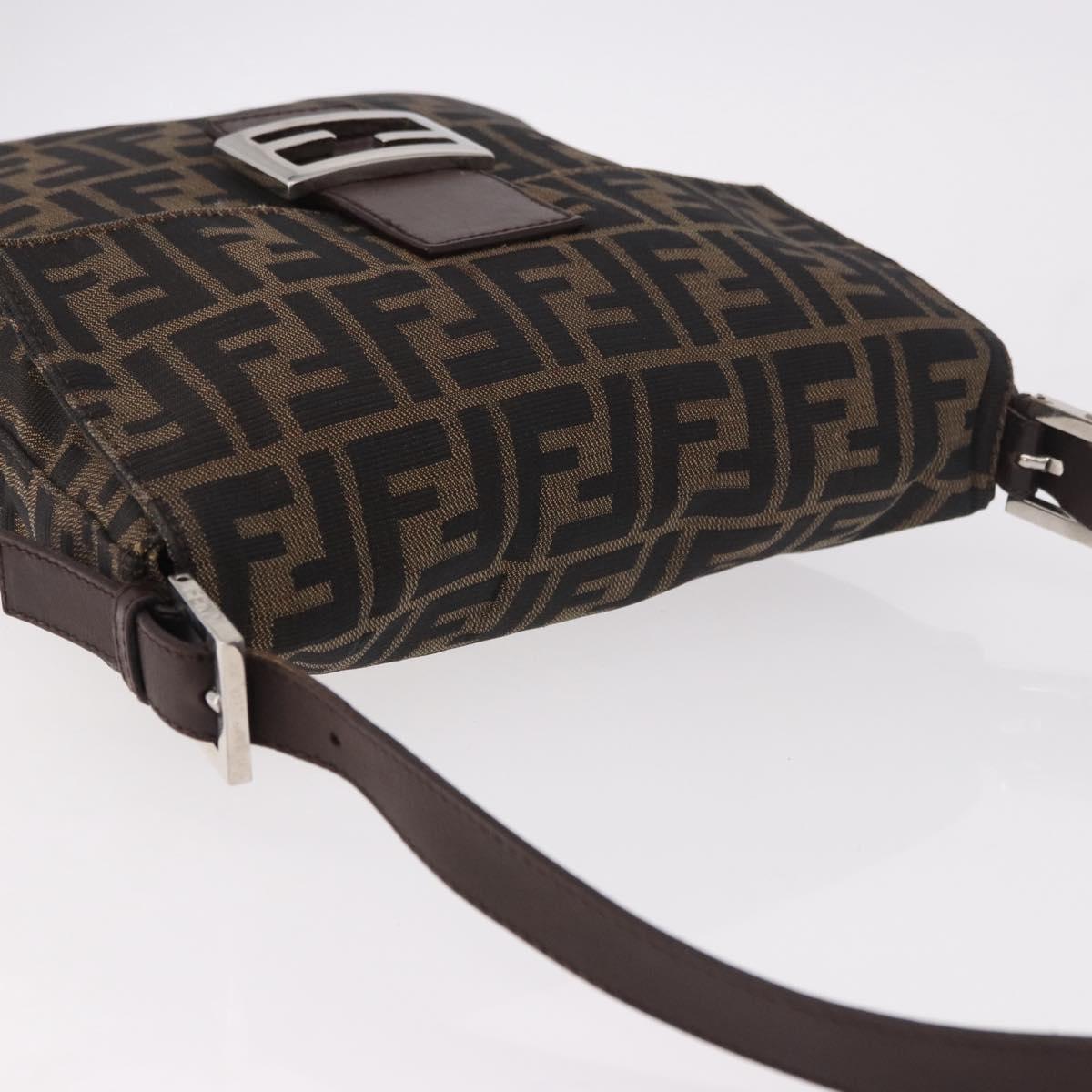 FENDI Zucca Canvas Mamma Baguette Shoulder Bag Black Brown Auth 185621A