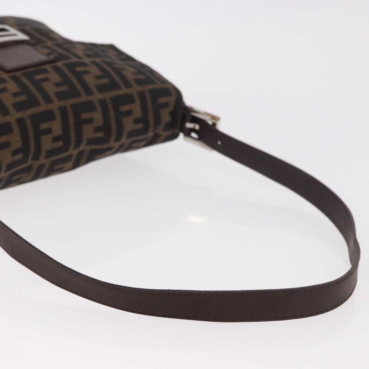 FENDI Zucca Canvas Mamma Baguette Shoulder Bag Black Brown Auth 185621A