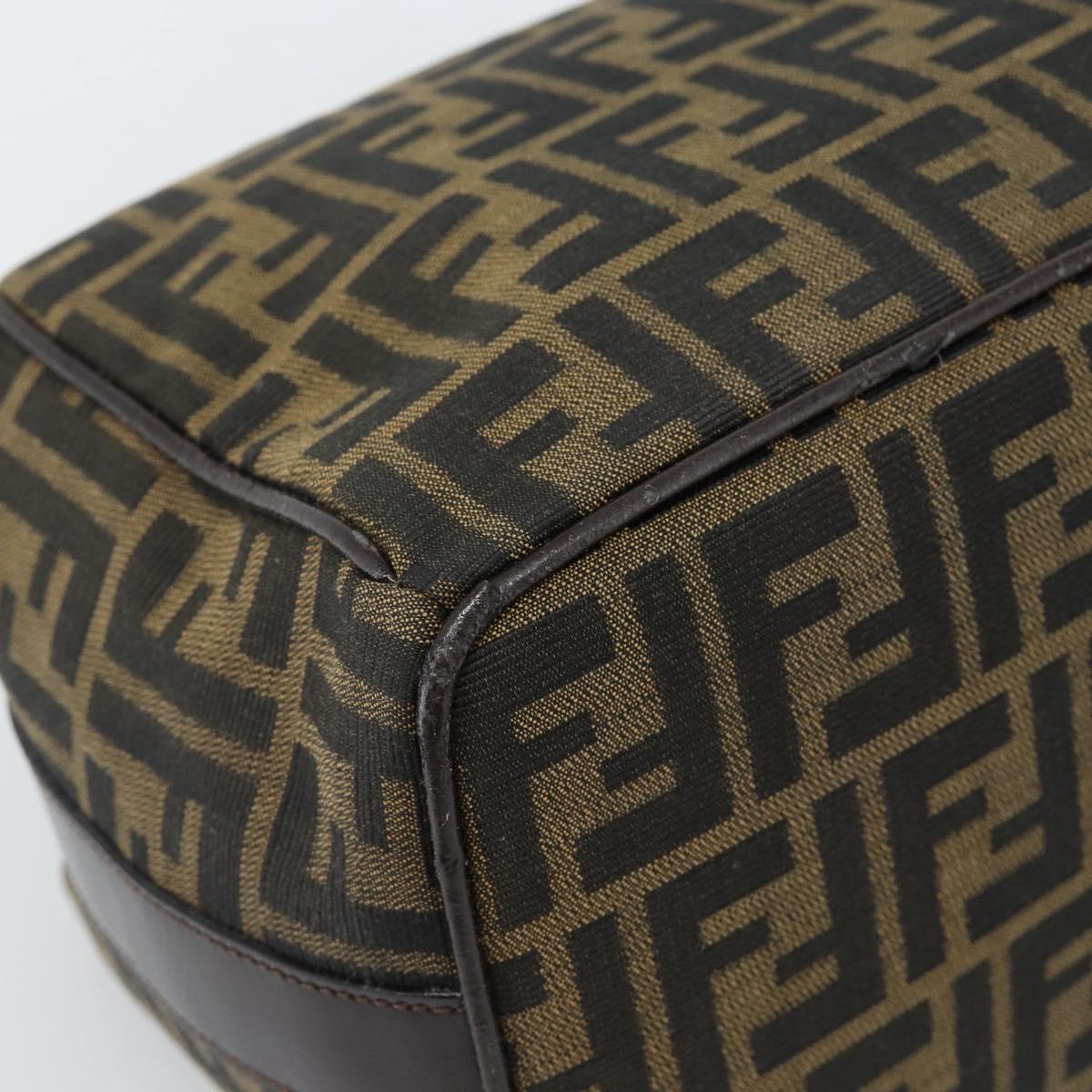 FENDI Zucca Canvas Vanity Hand Bag Black Brown Auth 185626