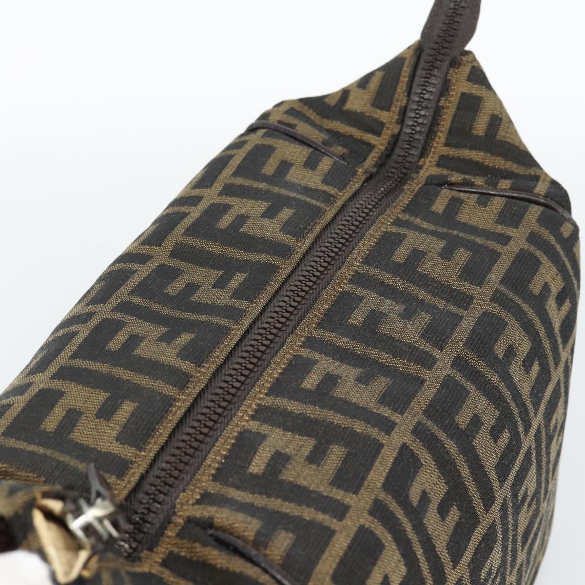 FENDI Zucca Canvas Vanity Hand Bag Black Brown Auth 185626
