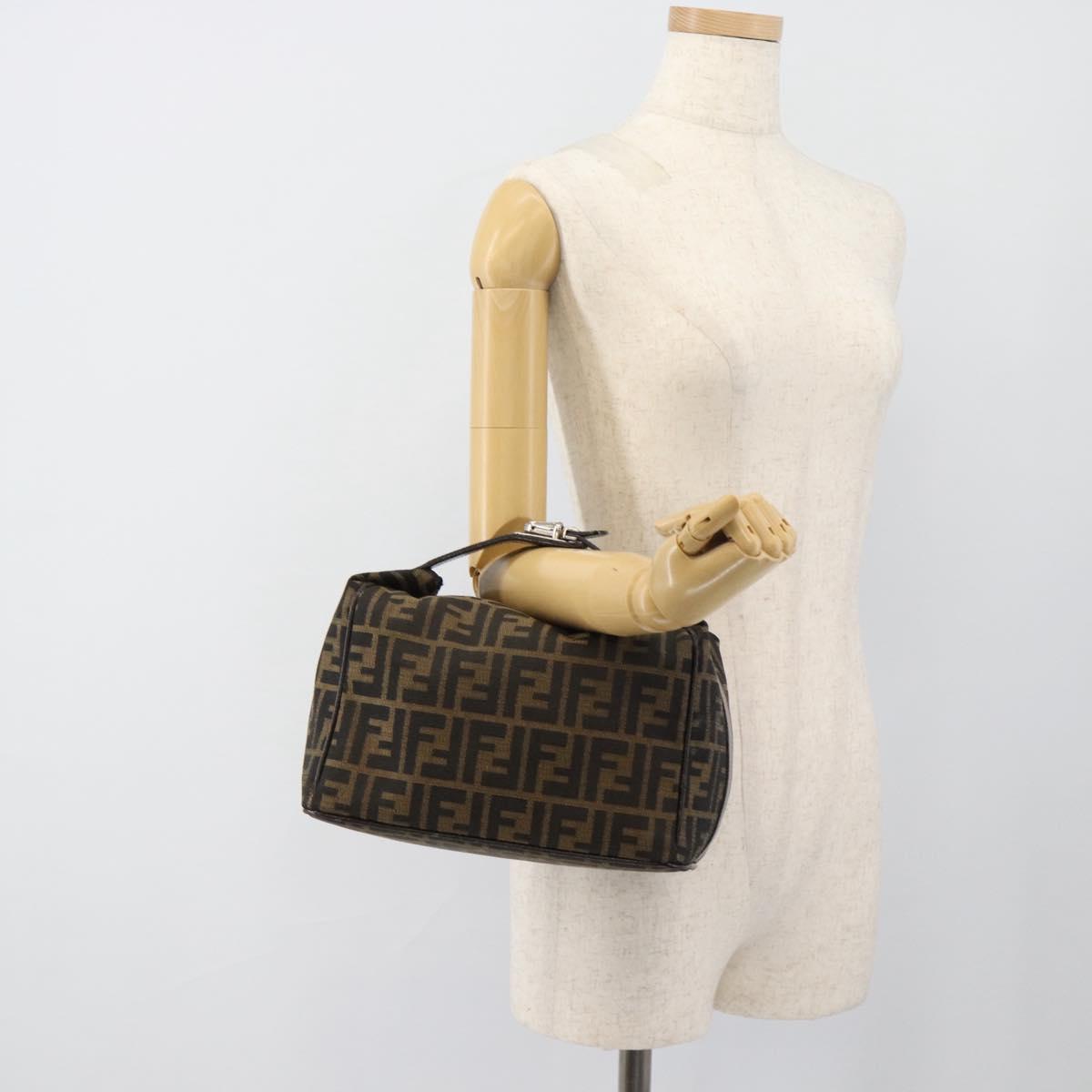 FENDI Zucca Canvas Vanity Hand Bag Black Brown Auth 185626