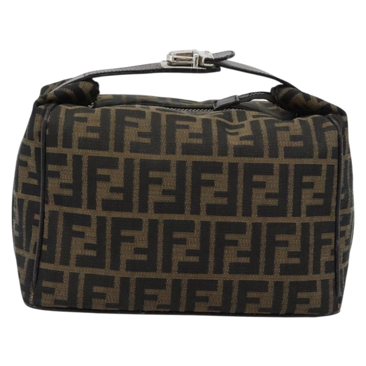 FENDI Zucca Canvas Vanity Hand Bag Black Brown Auth 185626