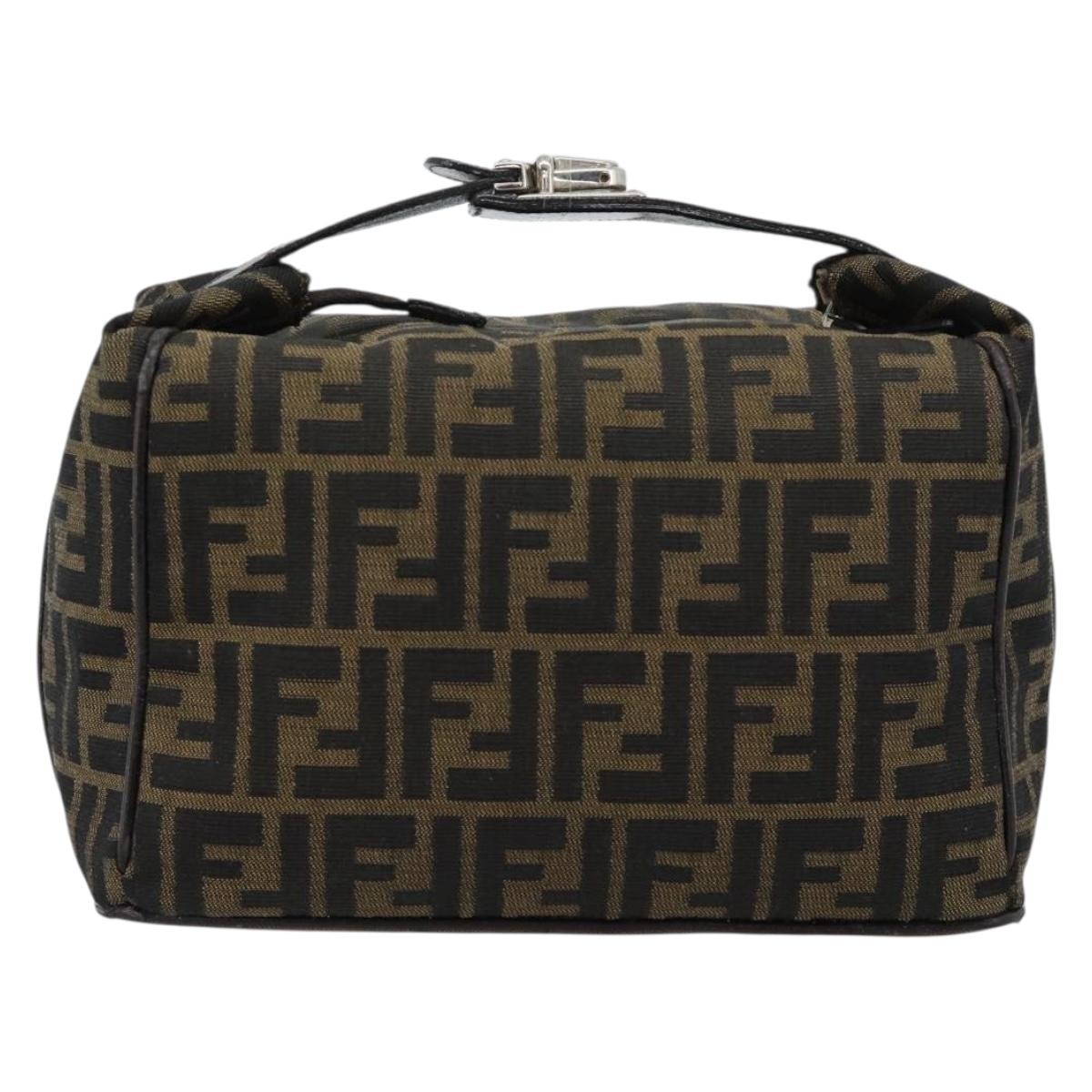 FENDI Zucca Canvas Vanity Hand Bag Black Brown Auth 185626