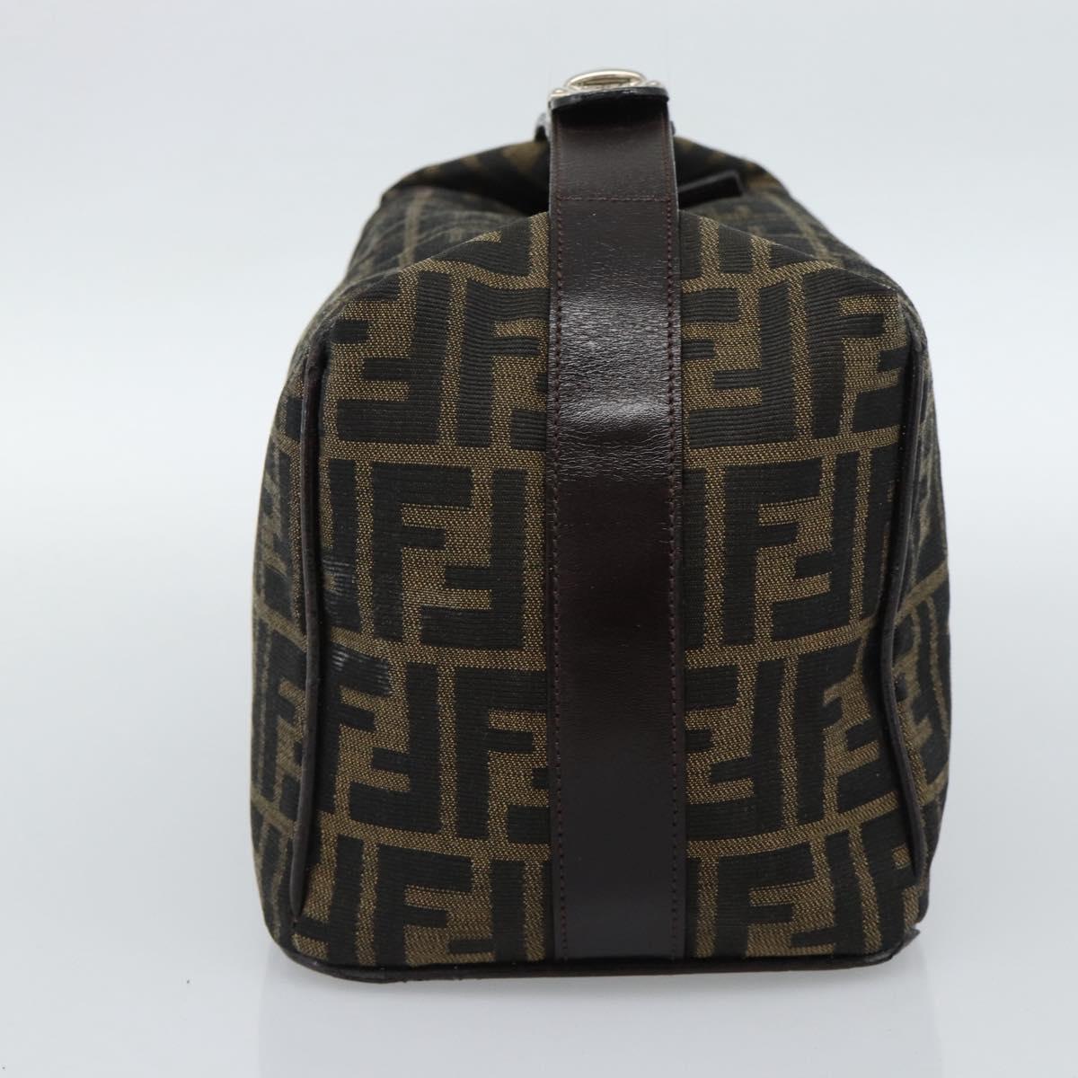 FENDI Zucca Canvas Vanity Hand Bag Black Brown Auth 185626
